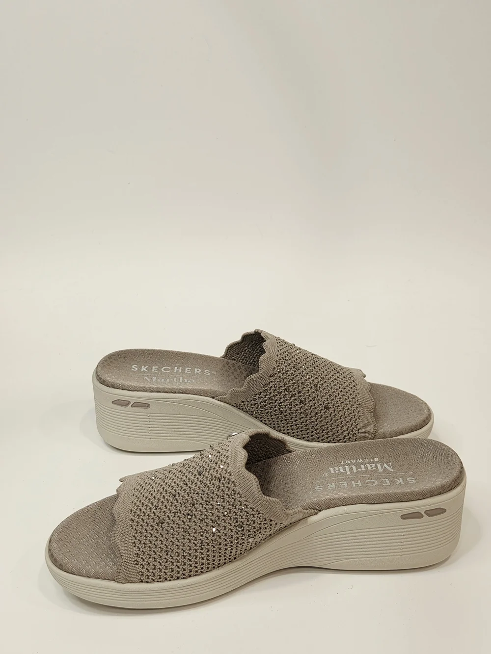 Skechers Women's Taupe Knit Slip-On Wedge Sandals With Rinestones